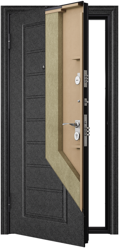 Дверь входная для квартиры Torex Flat-M 950х2050 левый, тепло-шумоизоляция антикоррозийная защита, замки 4-го и 2-го класса, черный/бежевый - фотография № 5
