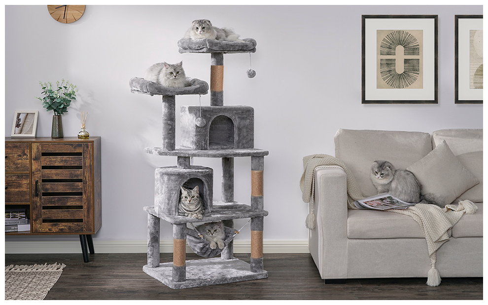 Домик для кошки с когтеточкой "Комфорт два домика +гамак " игровой комплекс для нескольких кошек с двумя лежаками, с гамаком, с игрушкой - фотография № 15