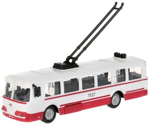 Троллейбус ТЕХНОПАРК SB-18-33-WB, 15 см, белый/красный