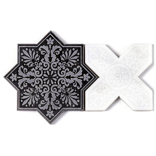 Итальянская мозаика мрамор Skalini PNT-(BLACK-WHITE) (цена за пару) черный белый узор цветок