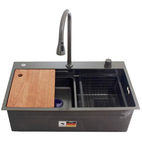 Комплект для кухни мойка и смеситель Hoffger Wasserfall 680х460 мм 6846 Black HFG-6846B+W