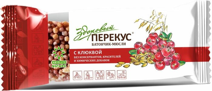 Absolute Nature Батончик-Мюсли с Клюквой Здоровый Перекус 55гр — купить ...