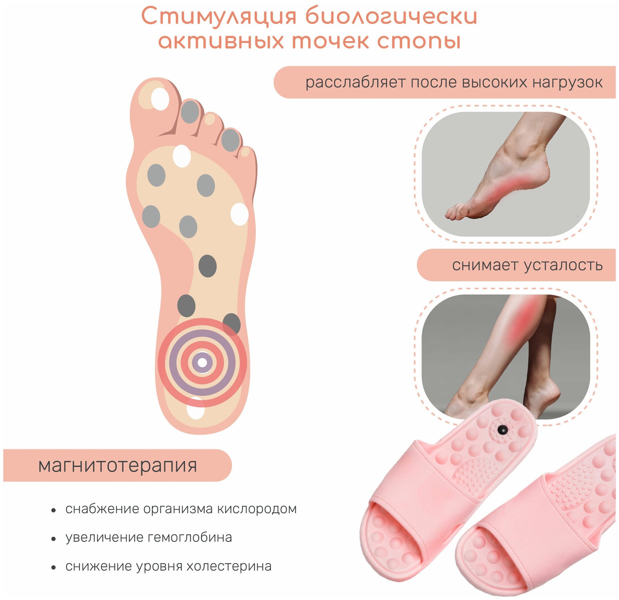 Тапочки с массажным эффектом AMARO HOME Massage Открытый нос (Розовый) 38-39 - фотография № 3