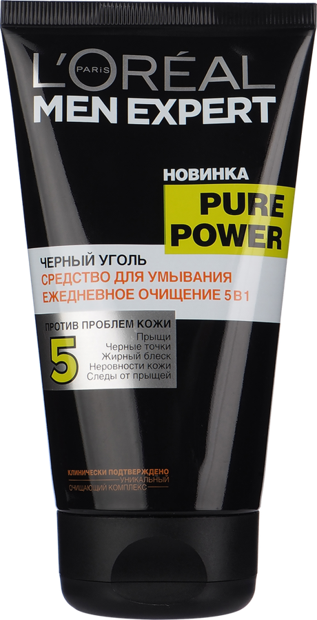 L'Oreal Paris Гель для умывания Men Expert Pure Power с черным углем, 100 мл/100 г