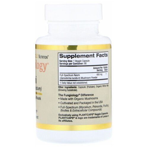 California Gold Nutrition Reishi (Ganoderma Lucidum) Full-Spectrum Certified Organic Cellular Support (Рейши поддержка на клеточном уровне) 90 капсул