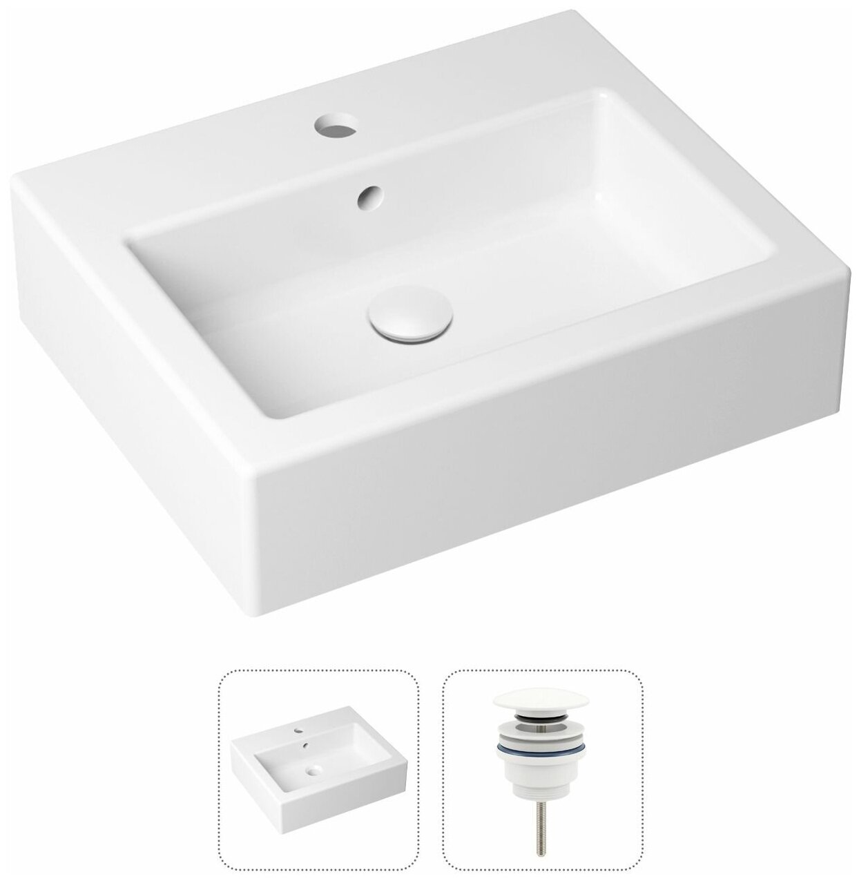 Накладная раковина в ванную Lavinia Boho Bathroom Sink 21520917 в комплекте 2 в 1: умывальник белый, донный клапан в цвете матовый белый