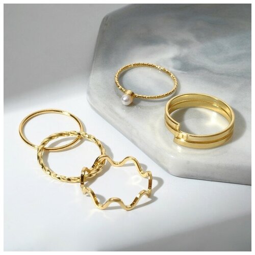 Комплект бижутерии, золотой кольцо набор 5 штук идеальные пальчики тонкость цвет белый в золоте