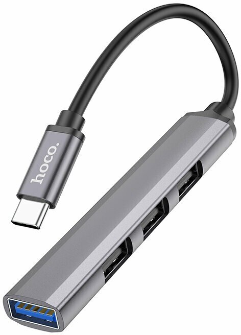 HUB адаптер Hoco HB26 USB 4 in 1, USB to USB3.0 + USB2.0*3, металлический корпус,13 см кабель, Темно-Серый