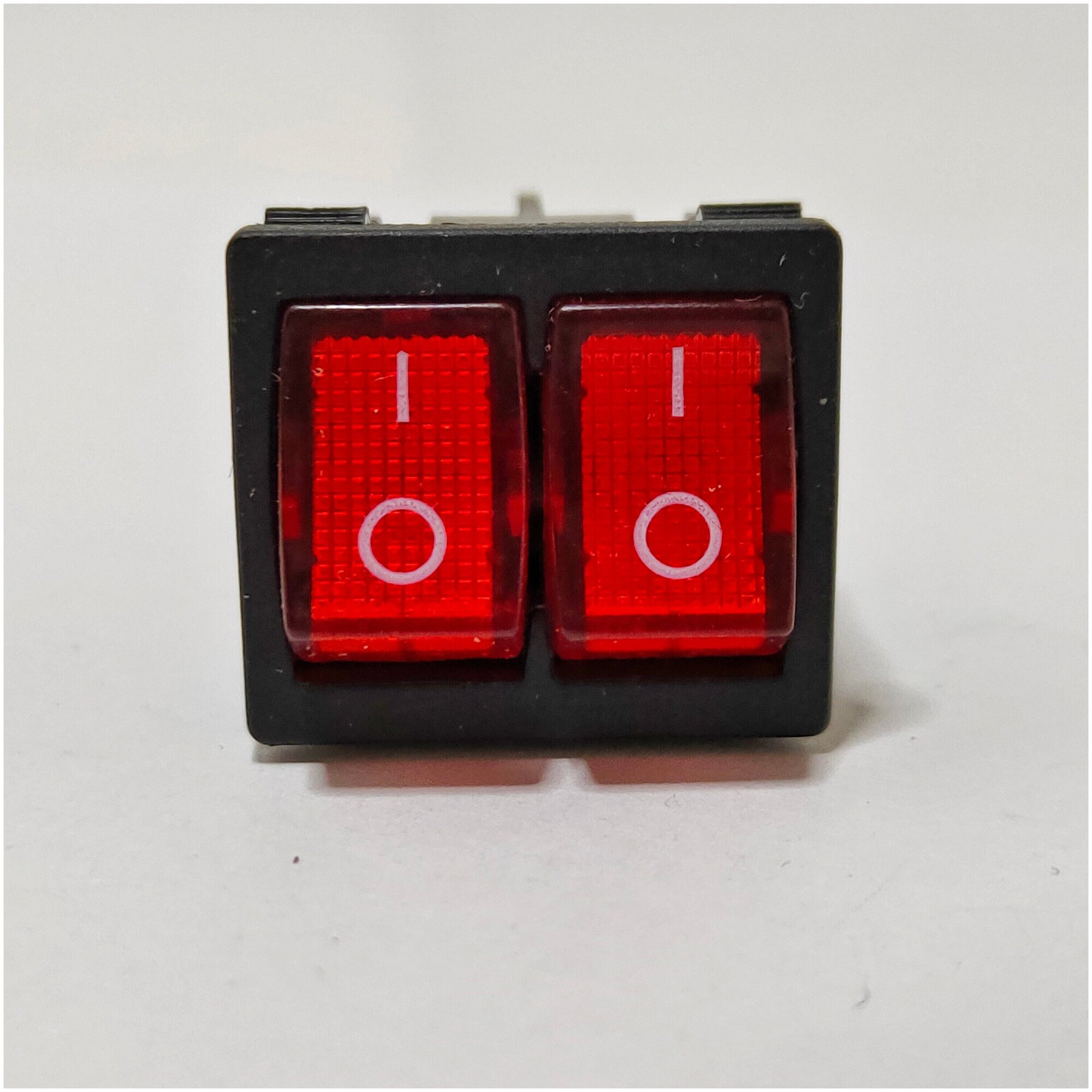 Выключатель клавишный мини двойной подсветка 250V 16А (6с) ON-OFF красный + 6 клемм - фотография № 3