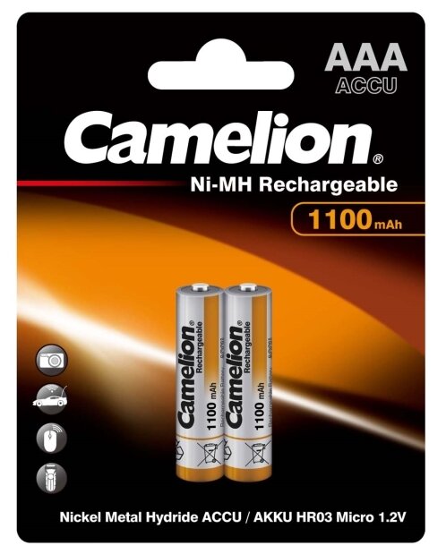 Батарейка AAA HR03 1.2V аккумулятор Ni-MH 1100mAh блистер 2шт. (цена за 1шт.), CAMELION NHAAA1100BP2 (1 шт.)