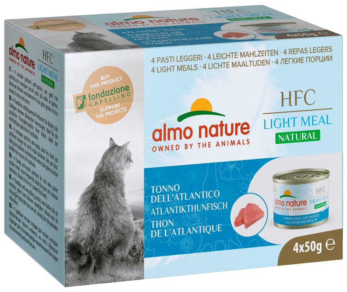 ALMO NATURE HFC NATURAL LIGHT MEAL набор банок для взрослых кошек с атлантическим тунцом 4 шт х 50 гр (1 шт)