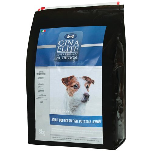 GINA ELITE GRAIN FREE ADULT DOG OCEAN FISH, POTATO & LEMON беззерновой для взрослых собак средних пород с рыбой, картофелем и лимоном (8 кг)