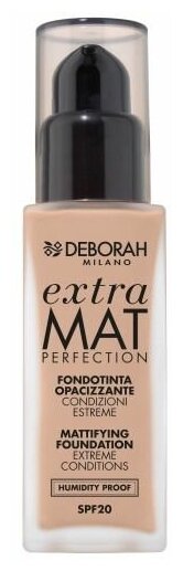 Тональная основа матирующая, Deborah Milano, Extra Mat Perfection Mattifying Foundation, тон 02 бежевый, 30 мл