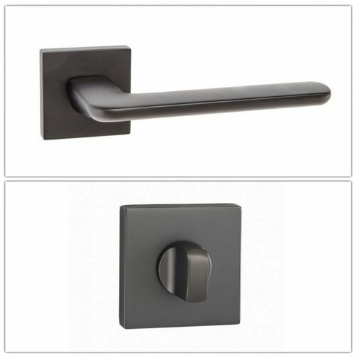 Комплект ручек для дверей Renz INDH_95-03_MBN_W, матовый черный никель (ручка + завертка WC) ручка дверная renz ренц валенсия матовый никель