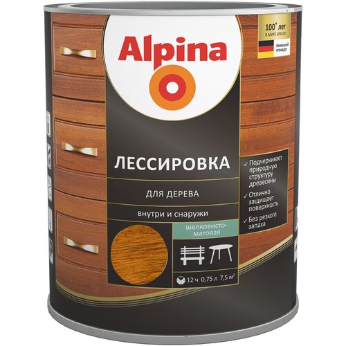 Состав лессирующий Alpina Лессировка для дерева, Махагон, 2,5 л