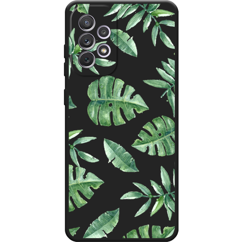 Матовый силиконовый чехол на Samsung Galaxy A73 / Самсунг Галакси А73 Нарисованные пальмовые листья, черный