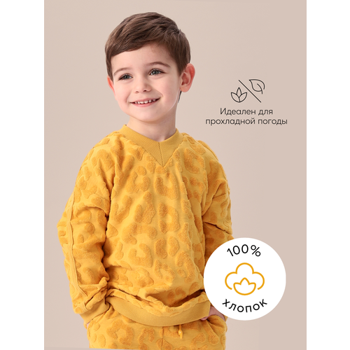 фото 88124, джемпер детский хлопок 100% happy baby свитшот, кофта, толстовка для мальчика, для девочки, горчичный, рост 98-104