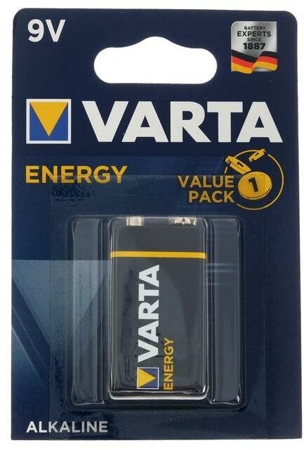 Батарейка алкалиновая Varta Energy, 6LR61-1BL, 9В, крона, блистер, 1 шт.