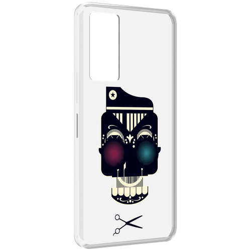 Чехол MyPads черно белый скелет с яркими глазами для Infinix Note 11 задняя-панель-накладка-бампер