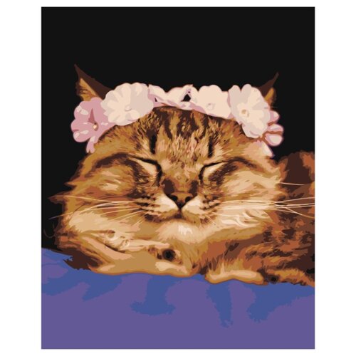 кошка с цветком раскраска картина по номерам на холсте Кошка с венком Раскраска картина по номерам на холсте