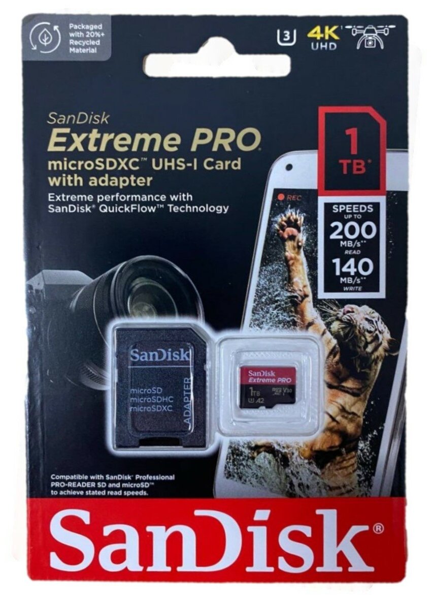   SanDisk Extreme PRO microSDXC 1  Class 10, V30, A2, UHS-I U3, R/W 200/140 /,   SD, 1  