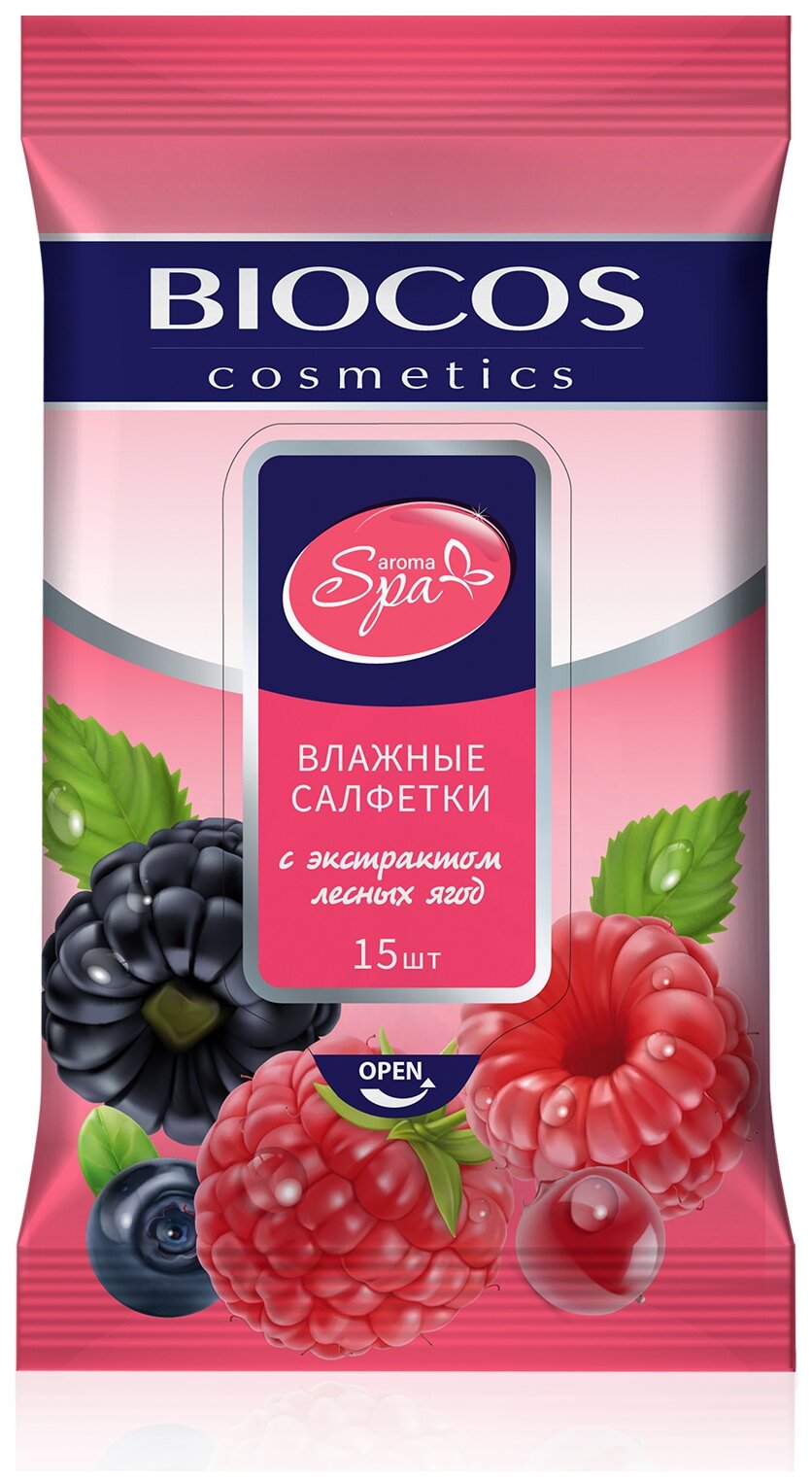 BioCos Влажные салфетки SPA Aroma/лесная ягода NEW 15шт