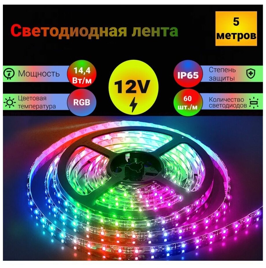 Лента светодиодная General GLS-PRO 14.4 Вт/м 12V IP65 RGB (5050 60 диодов/м) (катушка 5м)