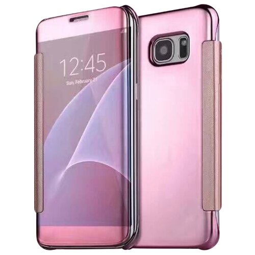 фото Чехол-книжка mypads для samsung galaxy c9 pro (sm-c9000) с дизайном clear view cover с полупрозрачной пластиковой крышкой с зеркальной поверхностью розовый
