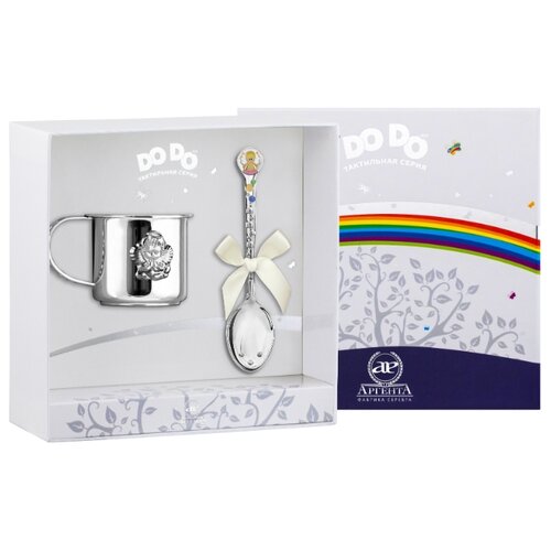 фото Аргента набор детский dodo "ангел" с позолотой с розовой эмалью (2 предмета кружка + ложка)