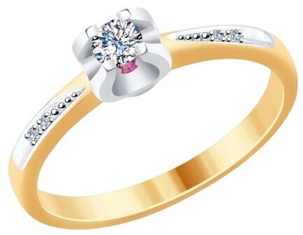 Кольцо Diamant online, золото, 585 проба, бриллиант, рубин, размер 16.5, красный, бесцветный