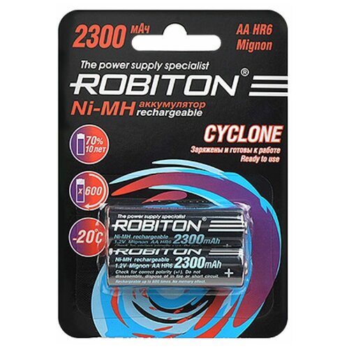 Аккумуляторная батарейка Robiton Cyclone Rtu2300Mhaa Bl2, 15580 robiton аккумулятор robiton ni mh aa 2300mah bl2 cyclone 2шт rtu2300mhaa
