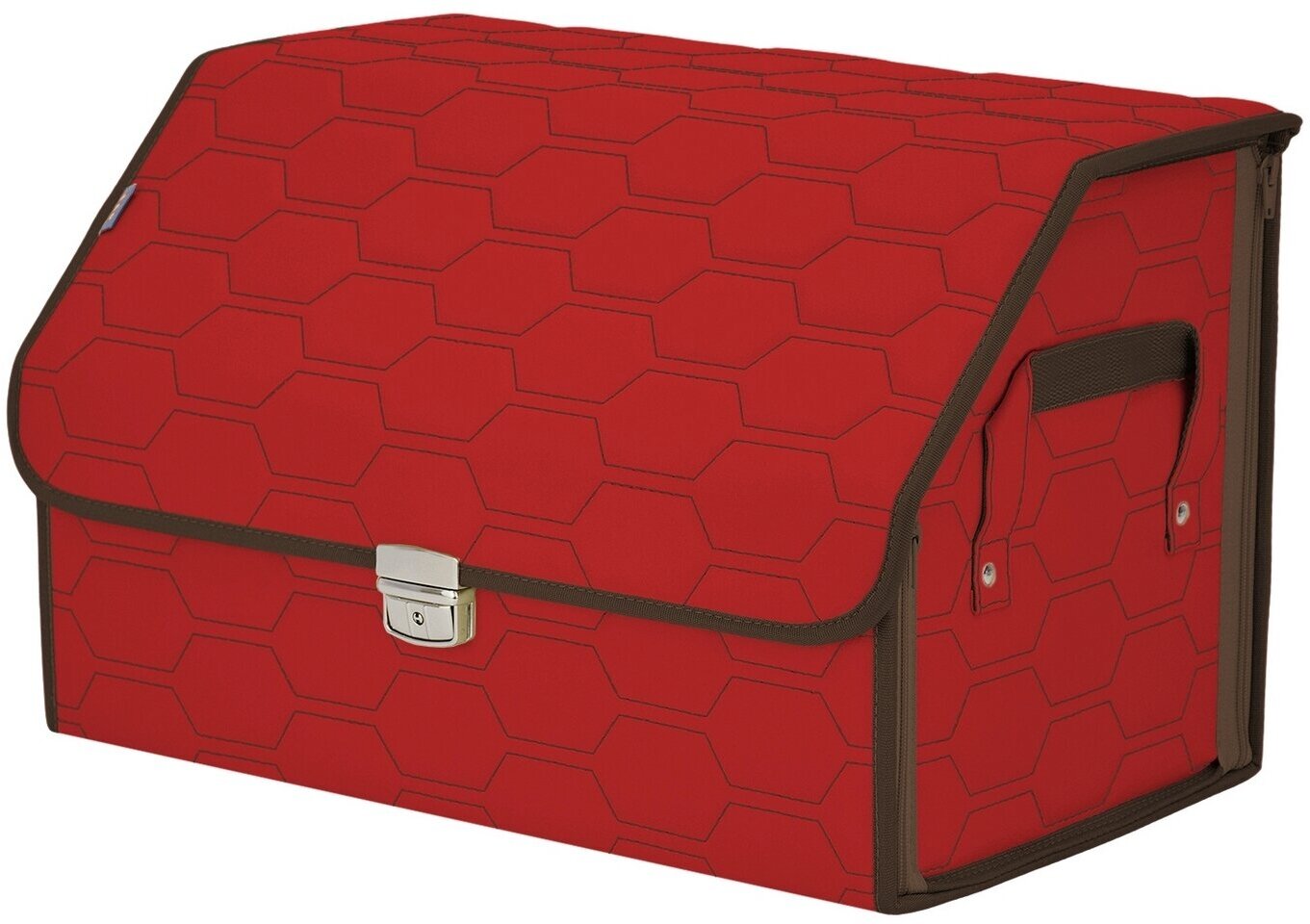 Органайзер-саквояж в багажник "Союз Премиум" (размер L). Цвет: красный с коричневой прострочкой Соты.