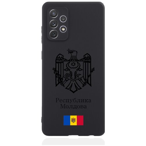 Черный силиконовый чехол для Samsung Galaxy A72 Черный лаковый Герб Республики Молдова/ Герб Молдавии