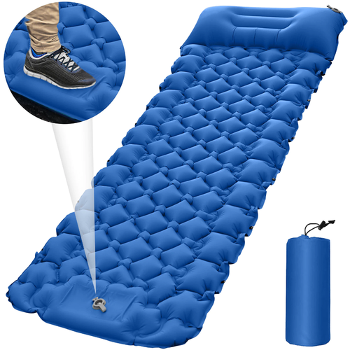 Надувной коврик для сна | Походный коврик с подушкой | Надувной матрас | Подушка для сна Синий