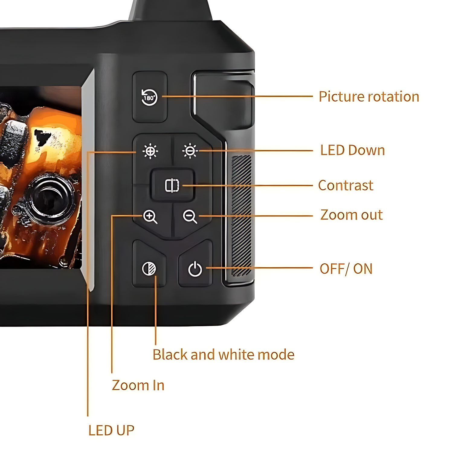 Эндоскоп, с экраном, две камеры, 8mm, 2m, IPS дисплей 4.3", IP67, с подсветкой — фото 1