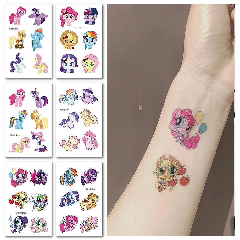 Татуировки-стикеры с блестками My Little Pony - 1 набор (6 листов) для детей, мультяшный дизайн, подарок на праздники