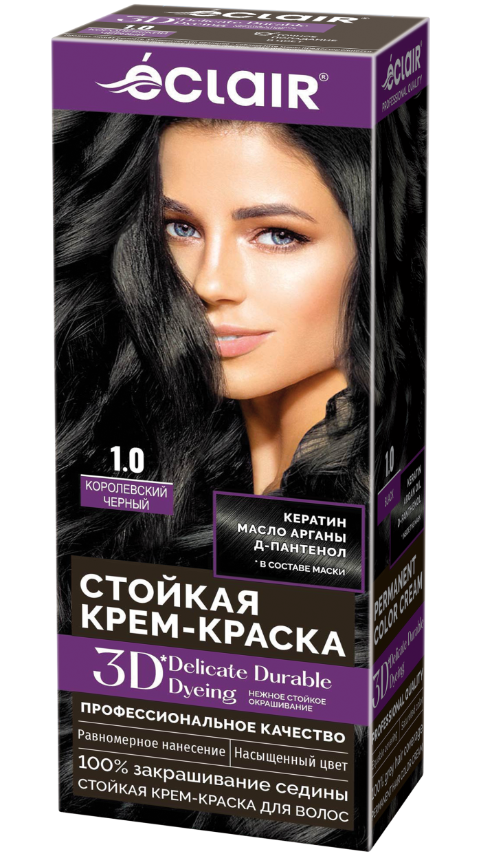 Крем-краска ECLAIR 1.0 3D "Королевский черный", с пантенолом, 100 мл