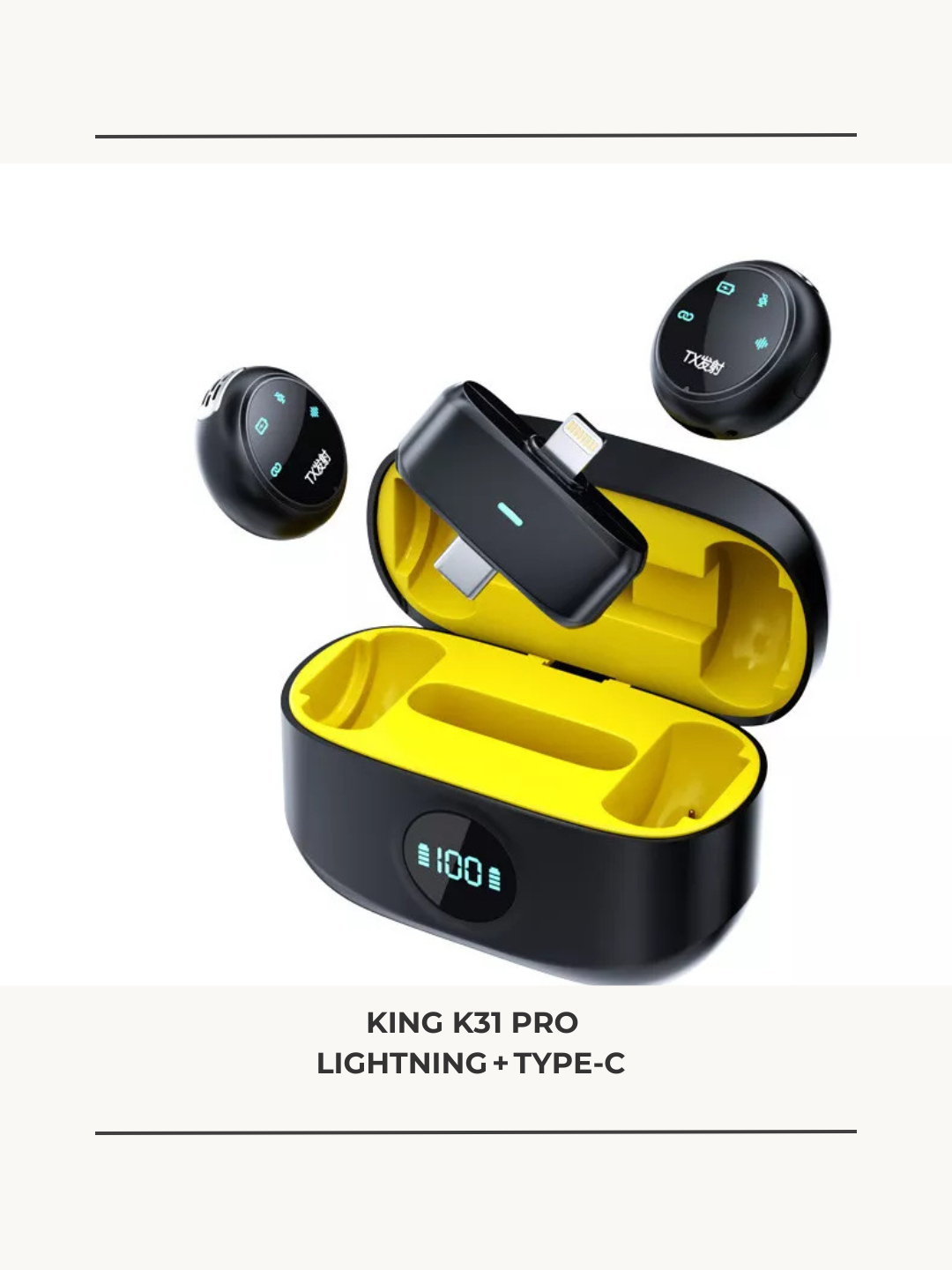 Беспроводной микрофон KING K31Pro, шумоподавление, шифрование сигнала, Type-C + Lightning