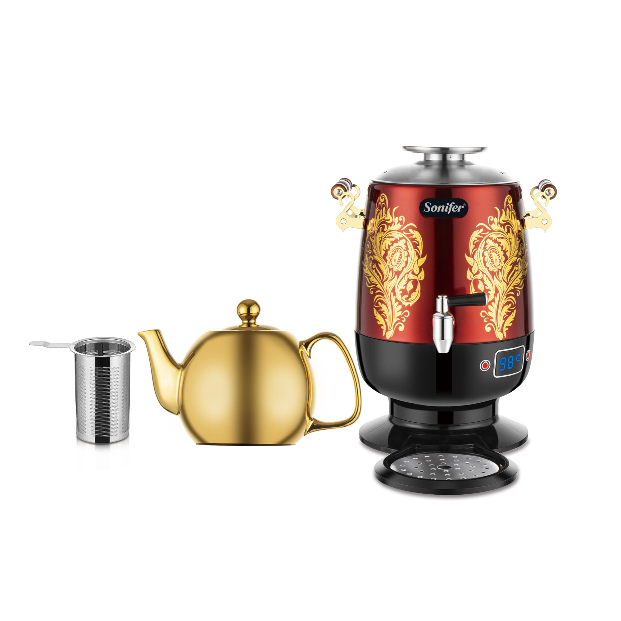 Электрический самовар Sonifer SF-2138, нержавеющая сталь, 4 л — фото 1
