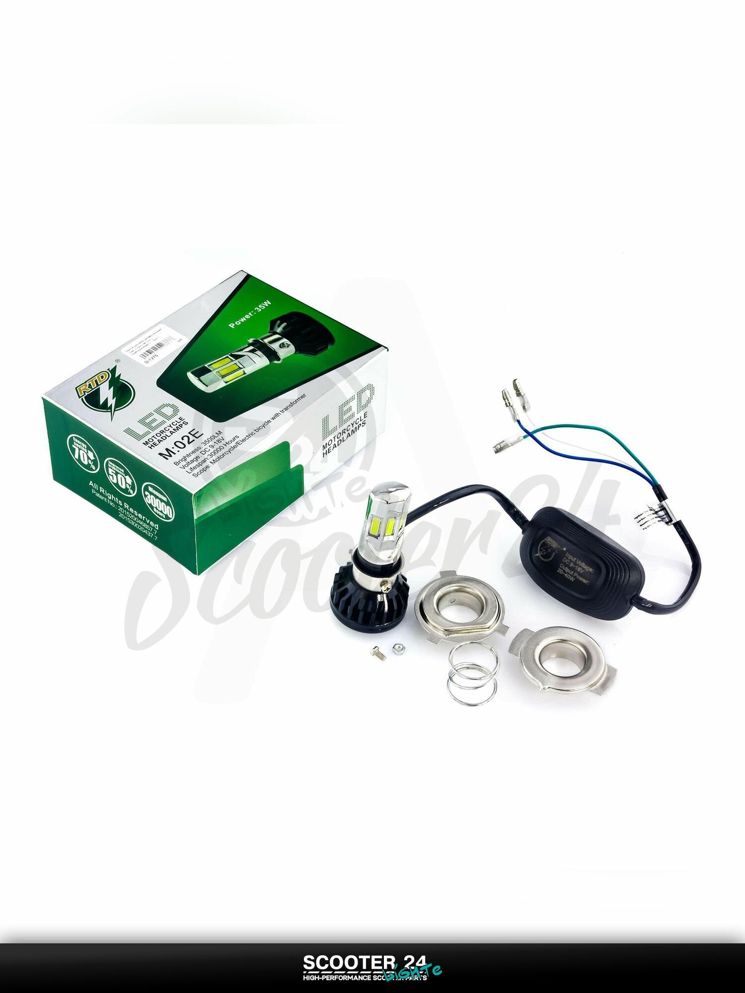 Лампа фары диодная универсальная для мототехники с переходниками (12V, 6 кристаллов) "GJCT"