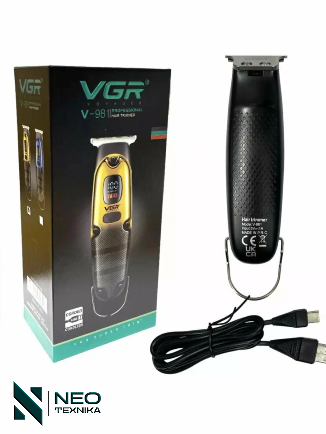 Машинка, триммер для стрижки волос и борода VGR V-981, LED-дисплей, нержавеющая сталь, быстрая зарядка