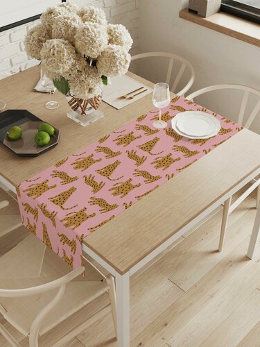 Изображение товара Дорожка водоотталкивающая на стол "Забавные леопарды" 145х40 см, JoyArty