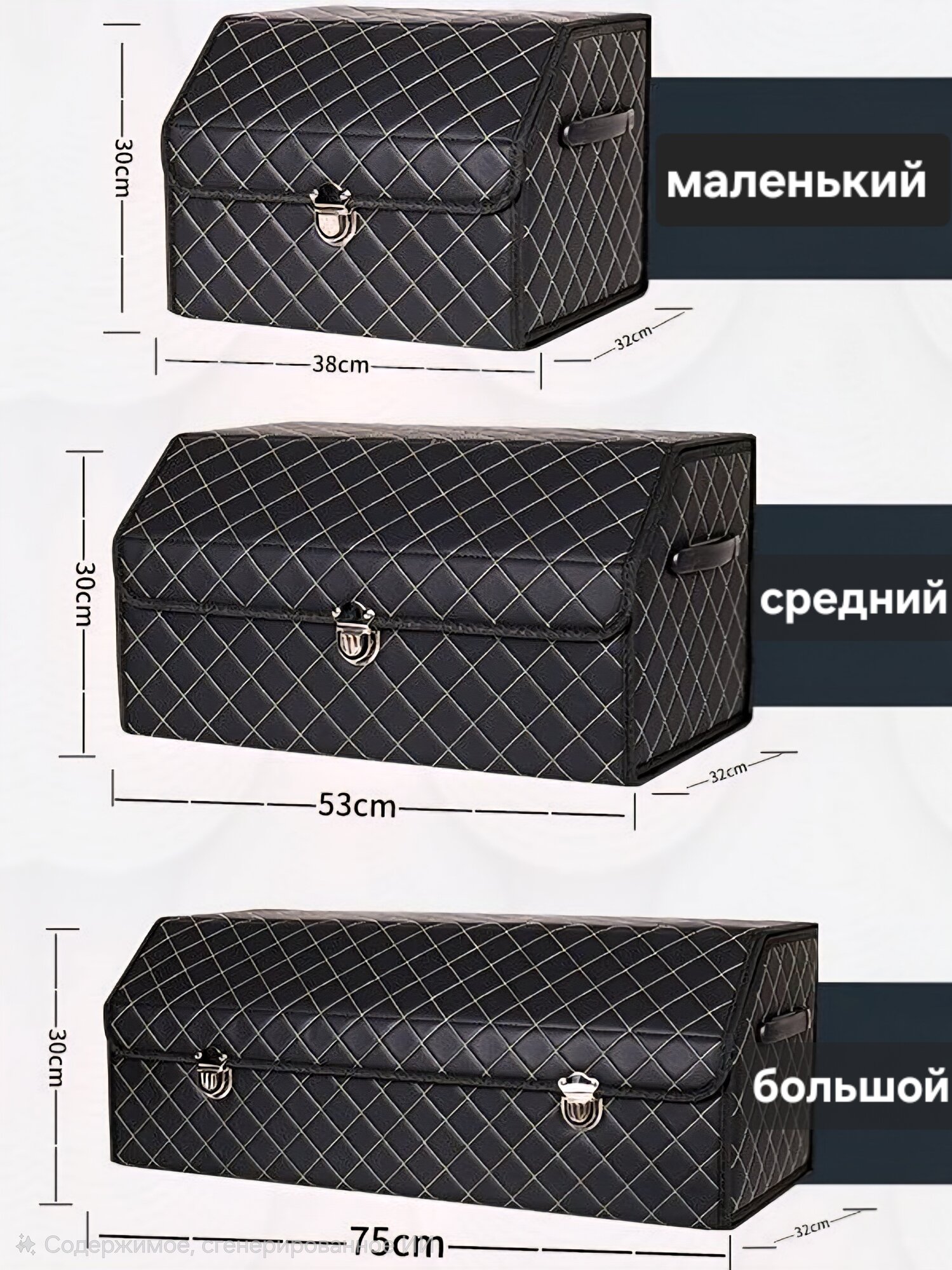 Органайзер для багажника автомобиля, складной, черный, 75 см х 32 см х 30 см, вешалка в подарок