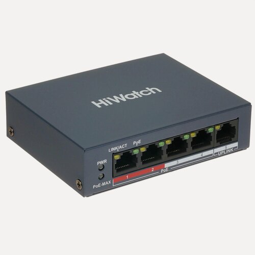 Изображение товара Коммутатор HIWATCH DS-S504P(B), неуправляемый / 5-портовый poe-коммутатор