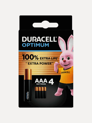 Изображение товара Батарейки мизинчиковые ААА DURACELL Optimum LR03 блистер 4 шт