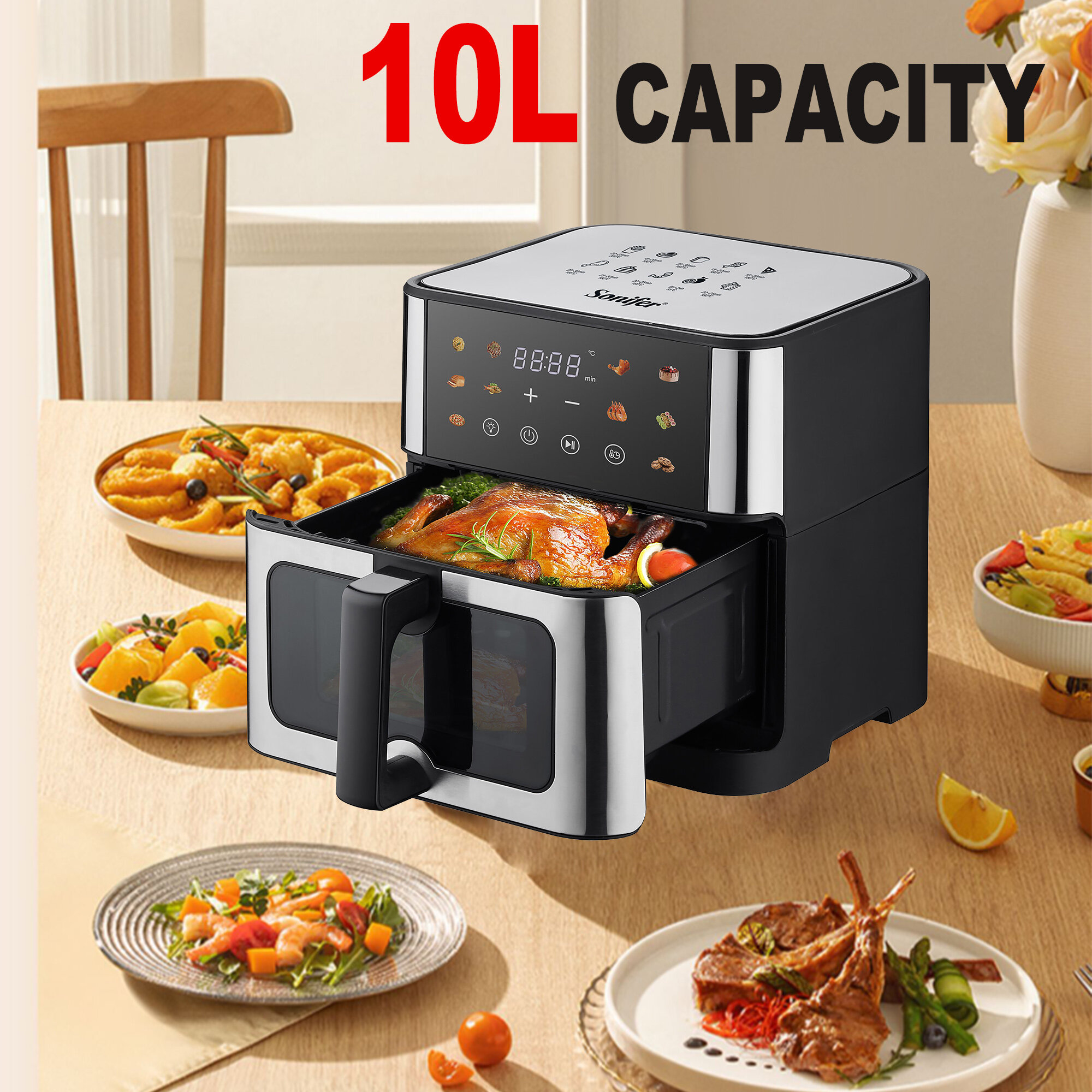 Sonifer SF-1046 многофункциональная аэрофритюрница / аэрогриль — 2×5.5 л (11 л общая ёмкость), 2800 Вт