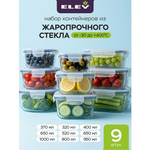 фото Набор из 9-ти стеклянных пищевых контейнеров eley