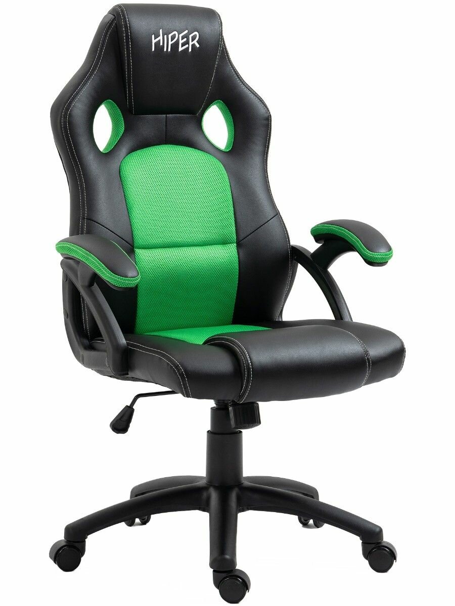 Кресло игровое Hiper Ontario HGC005, до 150 кг, механизм Butterfly, чёрное/зеленое