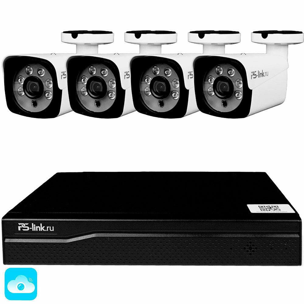WI-FI Комплект видеонаблюдения с 4 камерами 3Мп PS-Link KIT-W304TB для улицы, микрофон, приложения IP Pro, Eseecloud