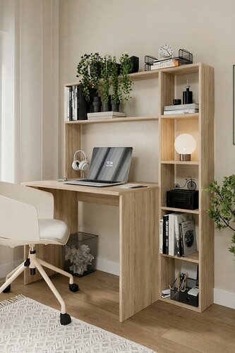 Изображение товара Стол письменный, стол компьютерный со стеллажом, стол для школьника со стеллажом, 120*60*150 цвет Сонома